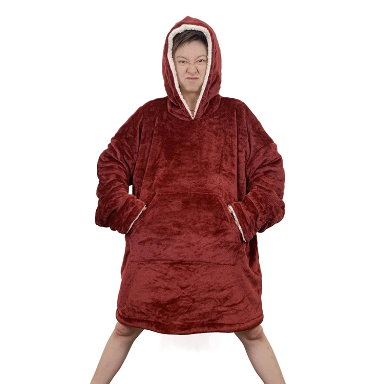 Wearable Puffy Giant Hoodie Blanket Flannel Sherpa Hoodie Tv Blanket