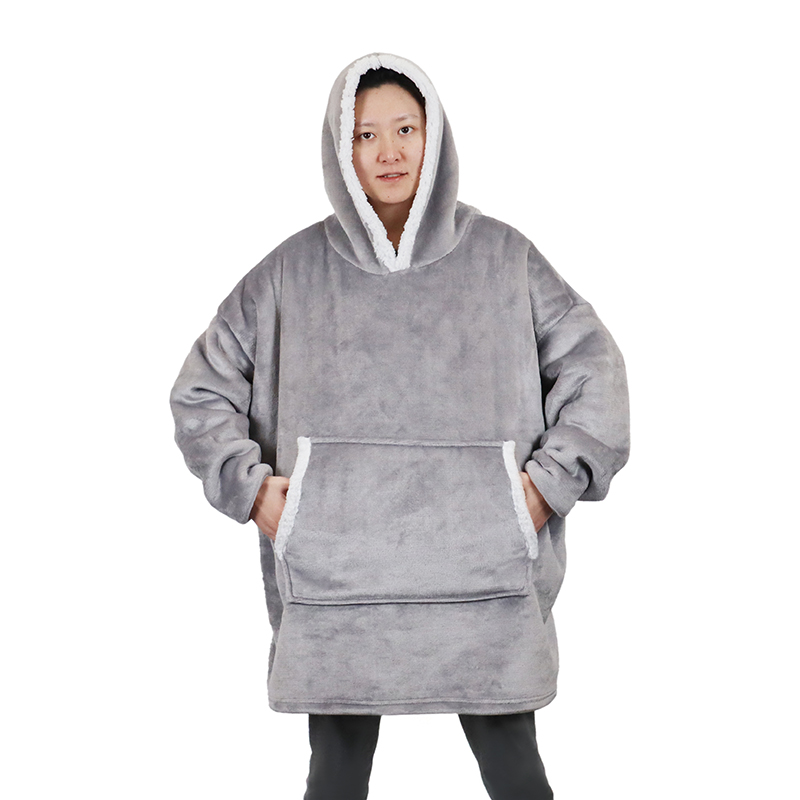 Winter Lengthened Pocket Lazy Flannel Lamb TV blanket Home Hooded Pajamas