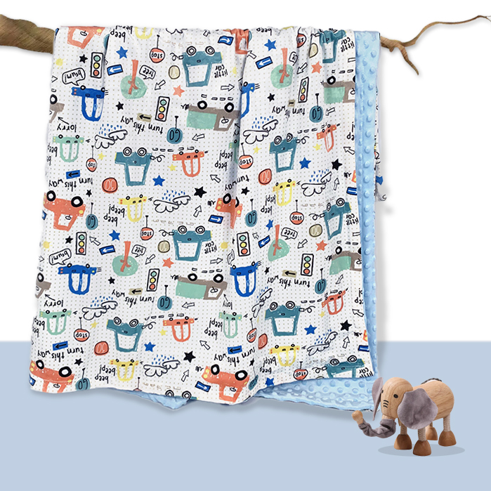 Custom Super Soft Comforting Cartoon Printed Minky Dot Blanket