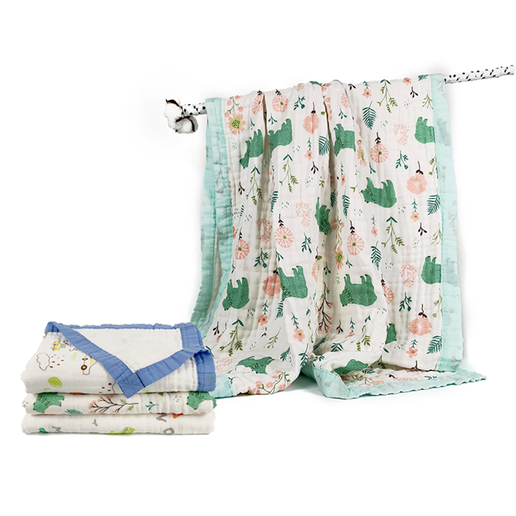 Organic Bamboo Baby Cotton Muslin Swaddle Wrap Digital Print Baby Receiving Blanket