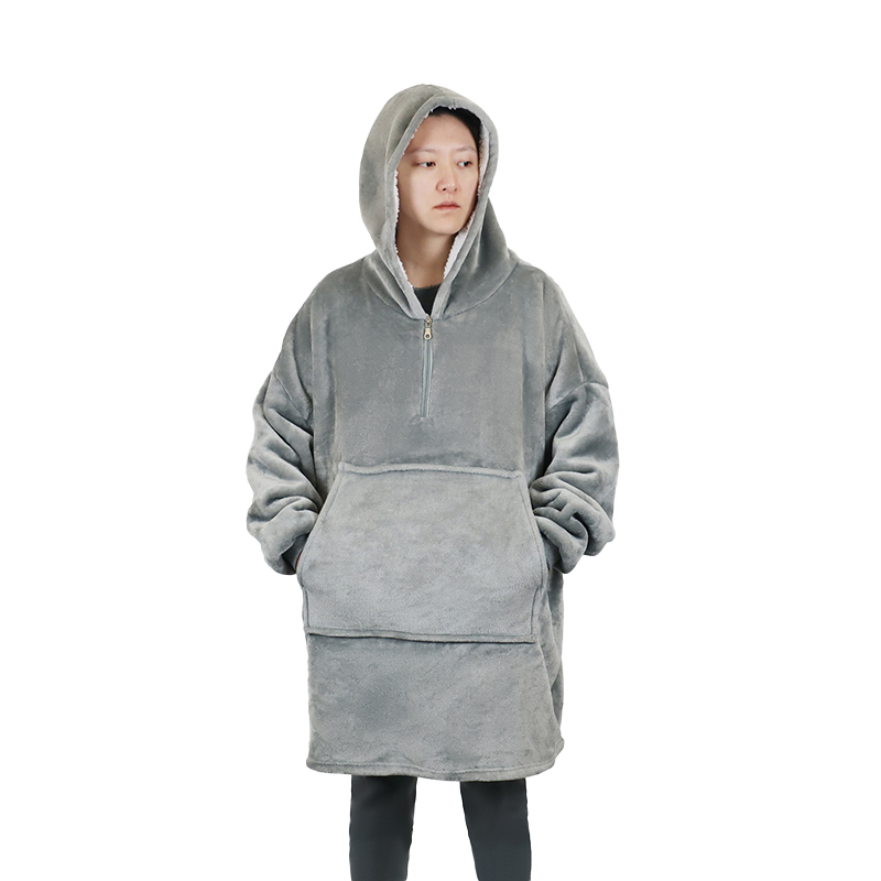 Wearable Soft Oversized Adult Solid Sherpa Fleece Hoodie Blanket