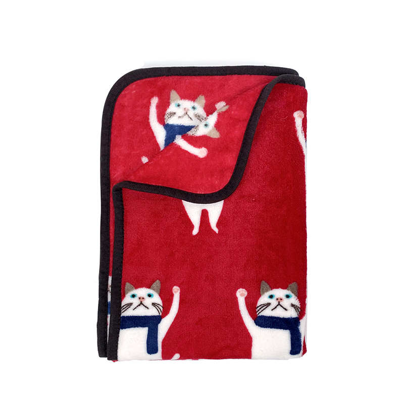 Red Cat Printed Cartoon Sublimation Thick Fleece Throw Baby Blanket 